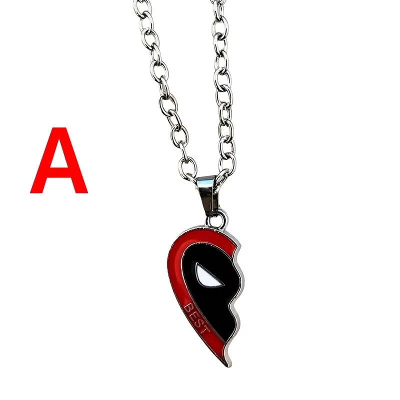 Deadpool Wolverine Cospay Best Friends Necklace Superhero Couple Necklace Heart Pendant Friendship Matching Gifts for Unisex