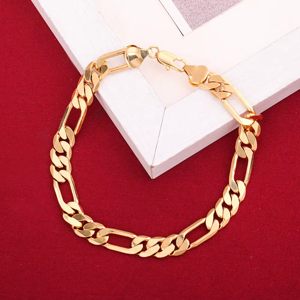 Wholesale Hot Fine 18K Gold 8MM Geometry Bracelets Neckalce Jewelry Sets for Women Men Fashion Gifts Wedding Accessories