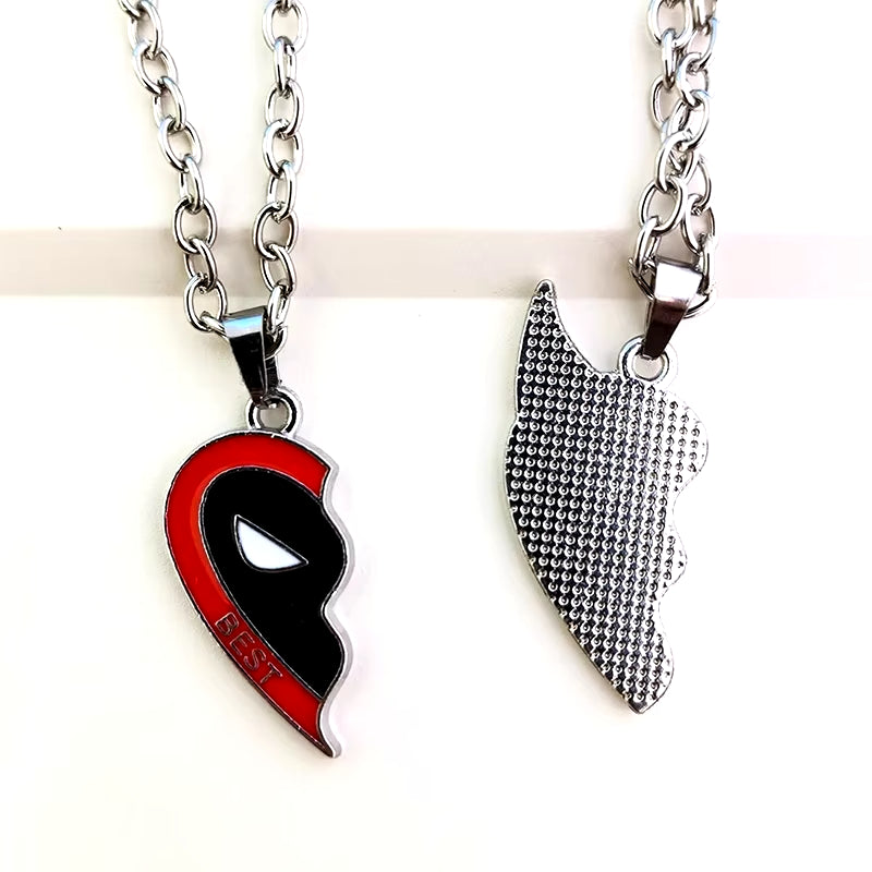 Deadpool Wolverine Cospay Best Friends Necklace Superhero Couple Necklace Heart Pendant Friendship Matching Gifts for Unisex