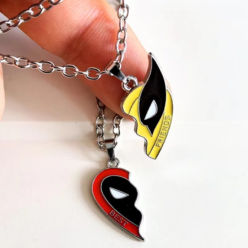 Deadpool Wolverine Cospay Best Friends Necklace Superhero Couple Necklace Heart Pendant Friendship Matching Gifts for Unisex