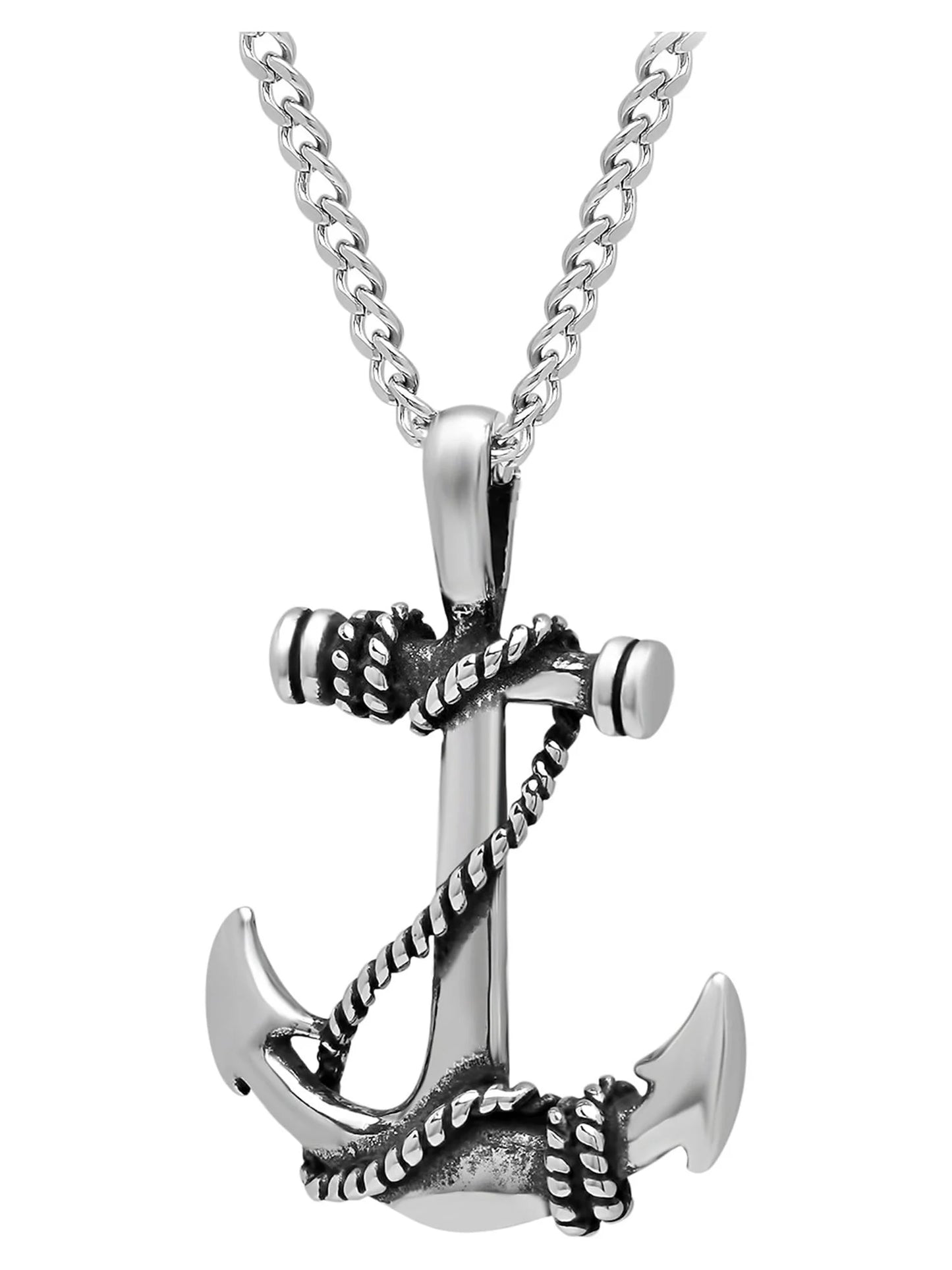 Men'S Stainless Steel Roped Anchor Pendant Necklace