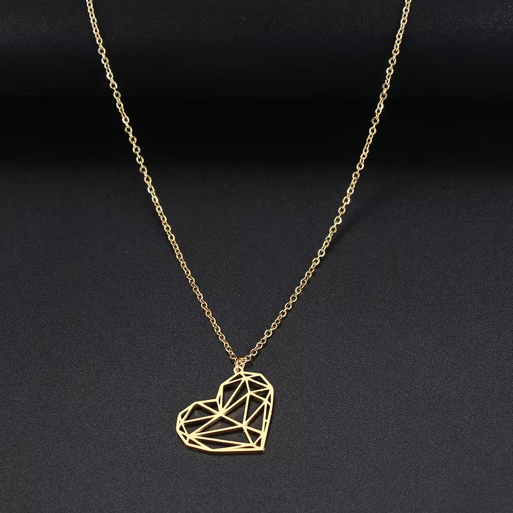 Stainless Steel Necklaces Hollow Line Design Big Heart Shape Pendant Chain Fashion Necklace for Women Jewelry Friends Party Gift