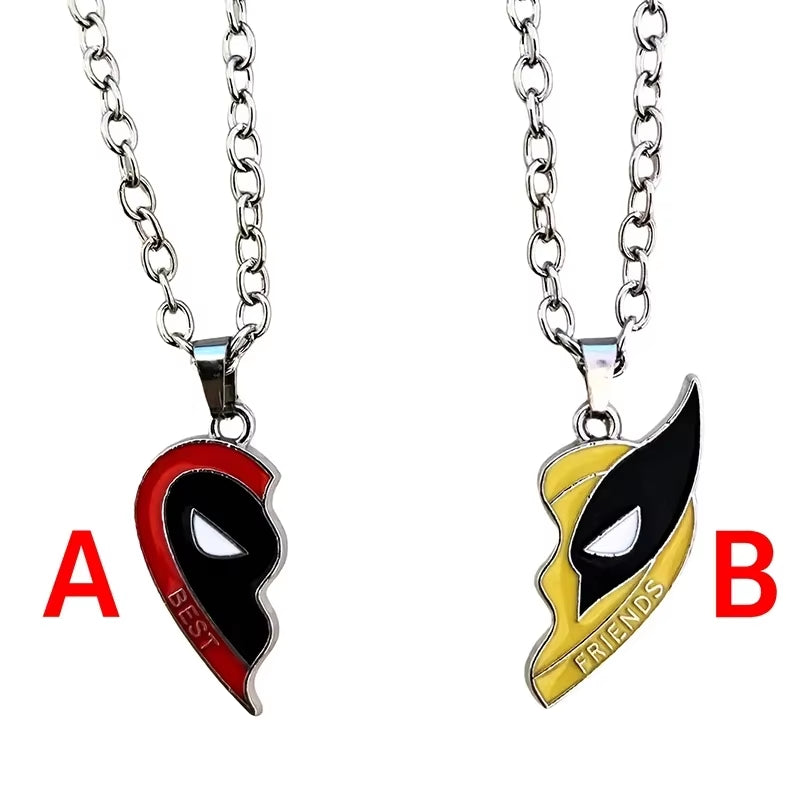 Deadpool Wolverine Cospay Best Friends Necklace Superhero Couple Necklace Heart Pendant Friendship Matching Gifts for Unisex