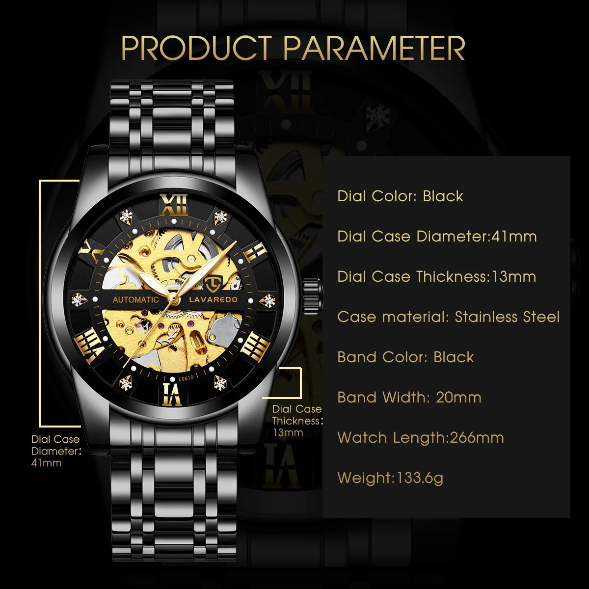 A  Men'S Watch Automatic Mechanical Watches Self Winding Diamond Dial Stainess Steel Watches Business Watches Valentine'S Day Gift for Men