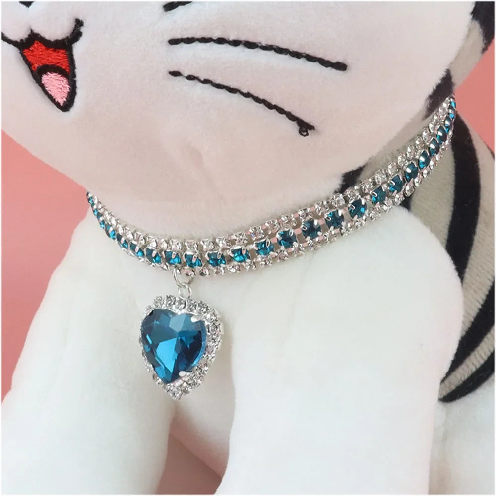 Cat Rhinestone Diamante Collar Necklace for Kitten Cute Bling Pet Accessories for Cat Puppy Doggy Crystal Pendant Diamond Collar