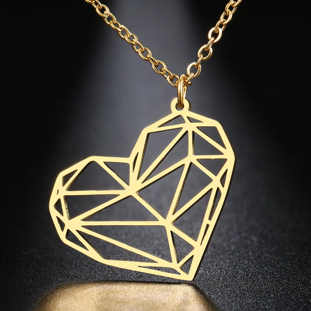 Stainless Steel Necklaces Hollow Line Design Big Heart Shape Pendant Chain Fashion Necklace for Women Jewelry Friends Party Gift