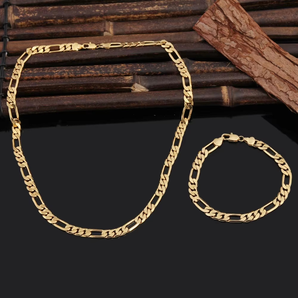 Wholesale Hot Fine 18K Gold 8MM Geometry Bracelets Neckalce Jewelry Sets for Women Men Fashion Gifts Wedding Accessories