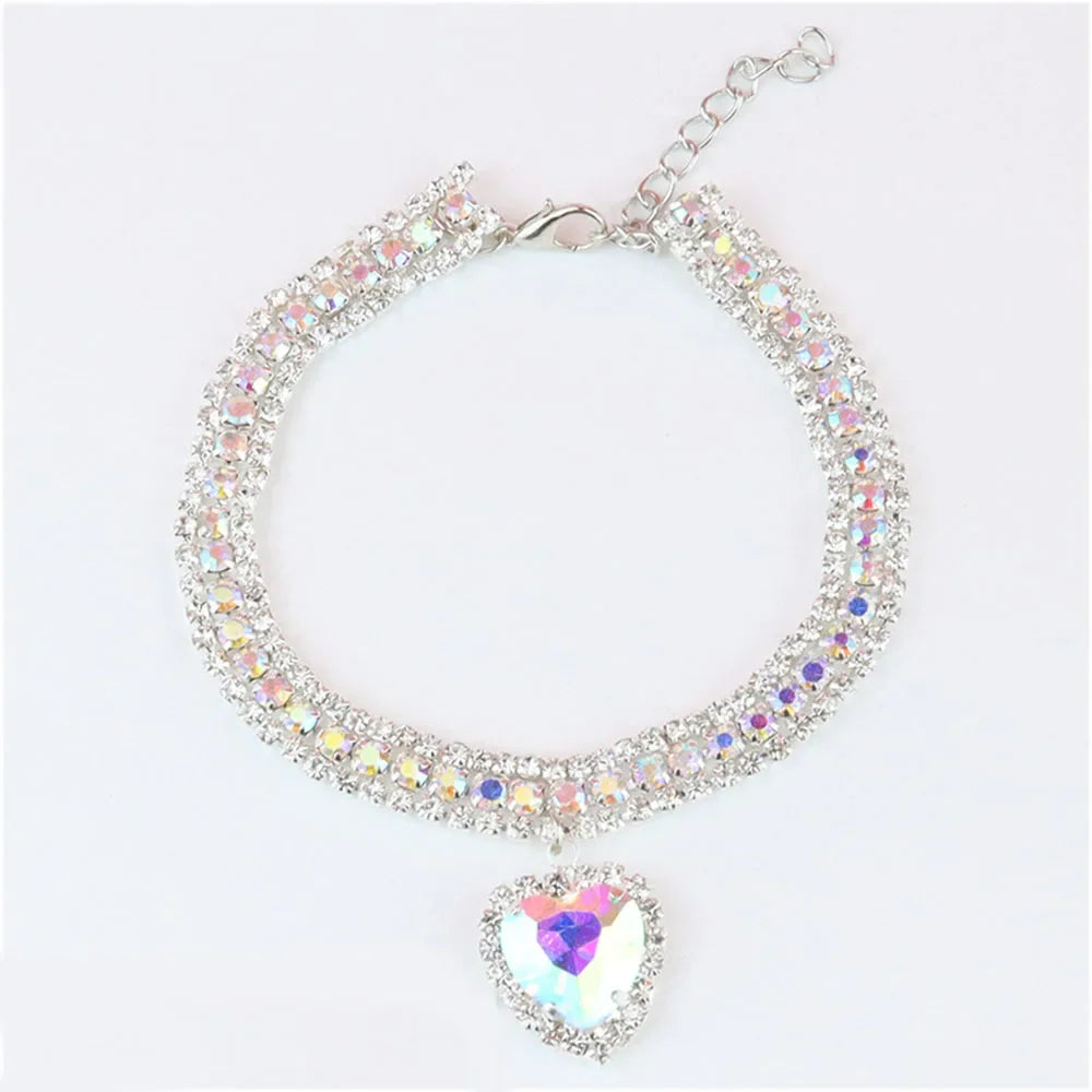 Cat Rhinestone Diamante Collar Necklace for Kitten Cute Bling Pet Accessories for Cat Puppy Doggy Crystal Pendant Diamond Collar