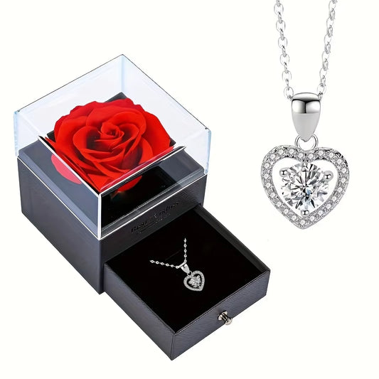 Luxury Zircon Necklace with Rose Gift Box Fashion Pendant Jewelry for Women Wife Mom Girlfriend Gifts 2023 New in Accessories