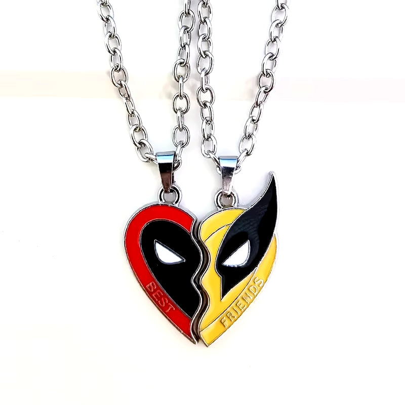 Deadpool Wolverine Cospay Best Friends Necklace Superhero Couple Necklace Heart Pendant Friendship Matching Gifts for Unisex